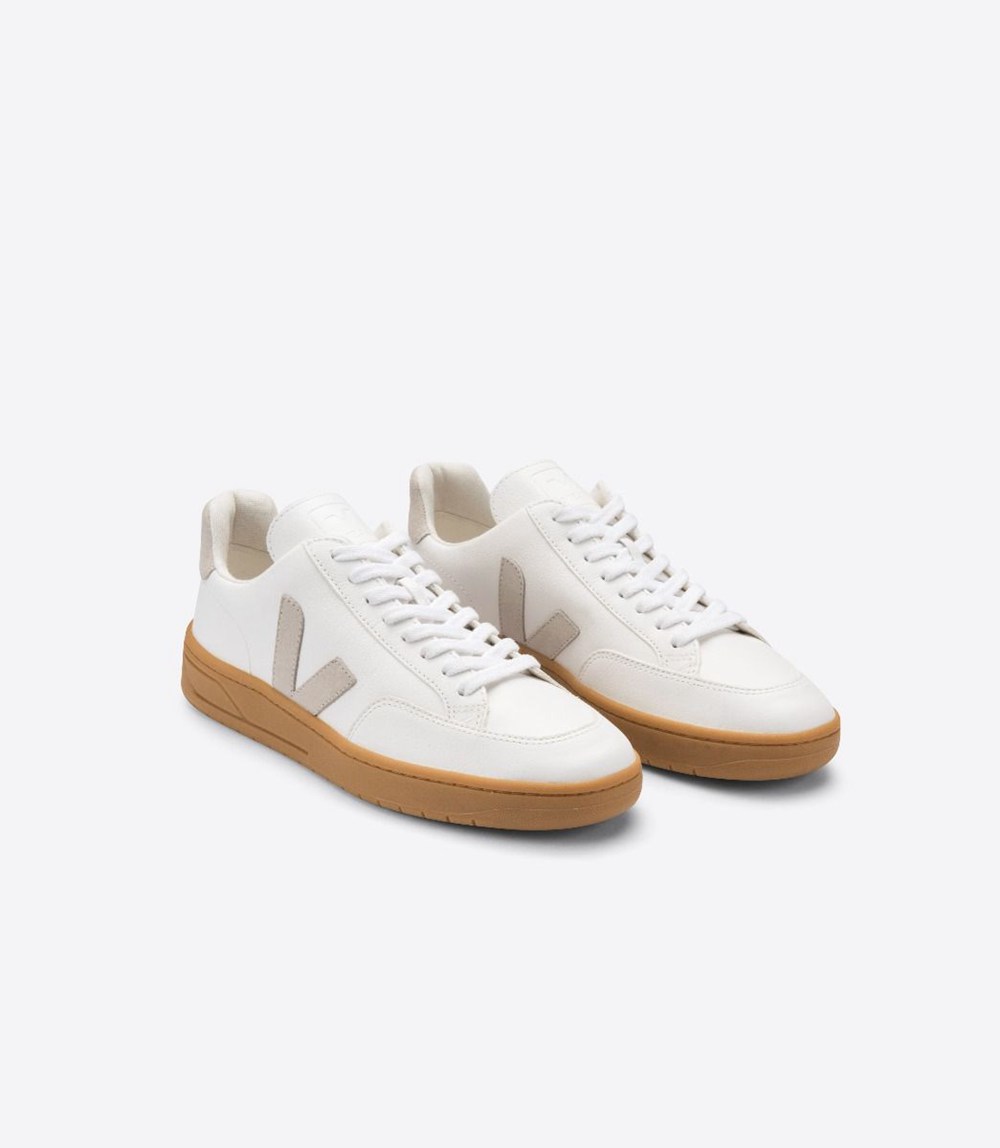 Veja Sneakers Mens - V-12 Leather - White/Beige - 6143OEPXS